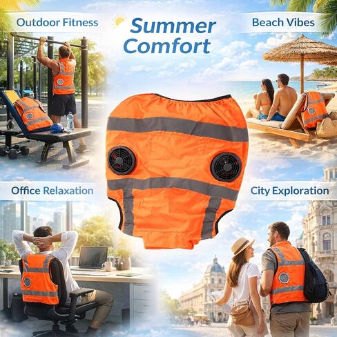 Cooling Vest with Two Removable Fans, Air Conditioned Work Waistcoat, 5V Rechargeable, Reflective Stripes, Lightweight Breathable - Heat Management, Protection, Safe for (XXXL) in Kuwait
