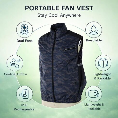 Cooling Fan Vest, Lightweight Air Conditioned Clothes XL, Heat Breathable Polyfiber - Detachable Fans for Outdoor Activities, Work, Hiking, Fishing (XXXL) in Kuwait
