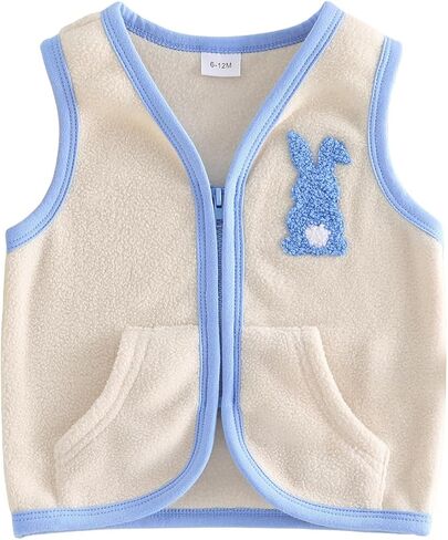 Kids Vest, Sleeveless Zipper Closure Contrast Color Rabbit/Carrot Jacket Casual Outwear Easter Clothes for Girls Boys in Kuwait