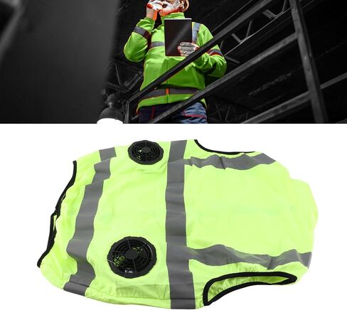 Cooling Vest with Two Removable Fans, Air Conditioned Work Waistcoat, 5V Rechargeable, Reflective Stripes, Lightweight Breathable - Heat Management, Protection, Safe for (XXL) in Kuwait
