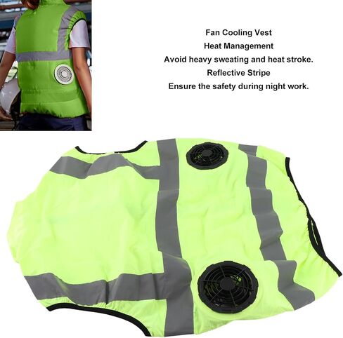 Cooling Vest with Two Removable Fans, Air Conditioned Work Waistcoat, 5V Rechargeable, Reflective Stripes, Lightweight Breathable - Heat Management, Protection, Safe for (XXL) in Kuwait