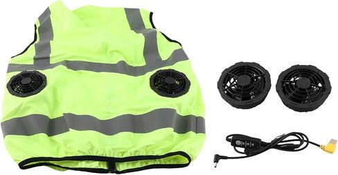 Cooling Vest with Two Removable Fans, Air Conditioned Work Waistcoat, 5V Rechargeable, Reflective Stripes, Lightweight Breathable - Heat Management, Protection, Safe for (XL) in Kuwait