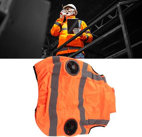 Cooling Vest with Two Removable Fans, Air Conditioned Work Waistcoat, 5V Rechargeable, Reflective Stripes, Lightweight Breathable - Heat Management, Protection, Safe for (XXL) in Kuwait