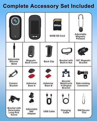 Body Camera, 4K HD Action Camera 64GB, IP65 Waterproof Sports POV Camera, Action Cam for Motorcycle Cycling, Mini Body Cam with Long Battery Life, Chest Mounted for Vlogging, Travel & Work in Kuwait