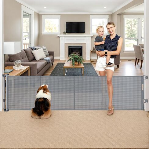 Reinforced 28 Inch Tall Retractable Baby Gates for Dogs, Easy Step Over Pet Gate with Support Rods, 55" Wide Retractable Dog Gate, Puppy Gates for The House Short Dog Gate for Stairs, Doorways, White in Kuwait