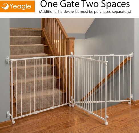 Yeagle Extendable Rolling Guard, Adjustable Dog Gate 33-51" for Stairs Doorways Hallways, No Bottom Rail, White Metal Pet Barrier with Wheels, One-Hand Operation, Dual-Side Opening in Kuwait