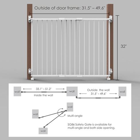 Yeagle Extendable Rolling Guard, Adjustable Dog Gate 33-51" for Stairs Doorways Hallways, No Bottom Rail, White Metal Pet Barrier with Wheels, One-Hand Operation, Dual-Side Opening in Kuwait