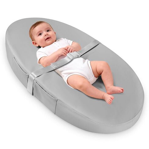 Baby Changing Pad with Waterproof & Wipeable PU Cover, Contoured Diaper Changing Pads for Dresser with Non-Slip Safety Belt, Portable Lightweight Changing Mat, Beige in Kuwait
