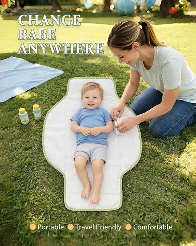 PZU Portable Diaper Changing Pad - Waterproof Travel Changing Mat with Built-in Pillow, Gifts for Baby Shower, Newborn Girls & Boys（Sage Checkers） in Kuwait