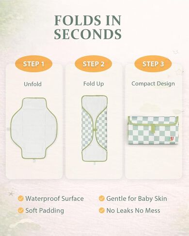 PZU Portable Diaper Changing Pad - Waterproof Travel Changing Mat with Built-in Pillow, Gifts for Baby Shower, Newborn Girls & Boys（Sage Checkers） in Kuwait