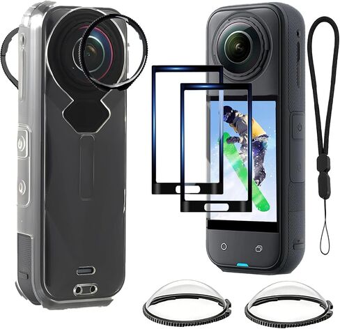 9-Piece Accessory Set for Insta360 Go Ultra,Includes 2×Shock Resistant TPU Soft Case&1×Lens Cap,2×9H HD Glass Screen,2×Lens Soft Protectors,2×Lanyards(for Insta360 Go Ultra) in Kuwait