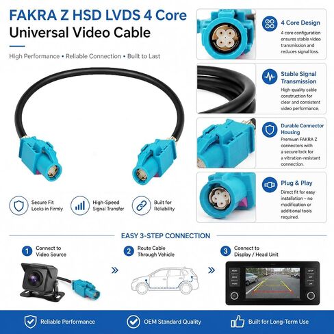 FAKRA Z Female to Female Extension Cable 4 Core HSD LVDS 535 High Speed Data Wire - Universal Car Camera Video Lead for Various car Models - RGB Signal Transmission Adapter (3.3 Ft) in Kuwait