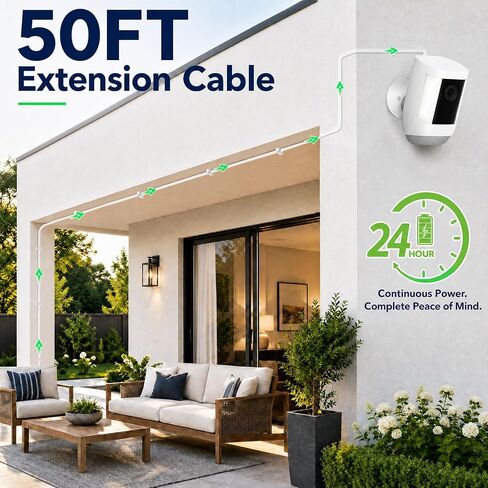 50FT Power Adapter for Ring Spotlight Cam Plus/Pro (Battery), Ring Outdoor Cam Plus (Battery) and Outdoor Cam Pro (Plug-in), 20W Long USB C Weather-Resistant Extension Cord, White in Kuwait