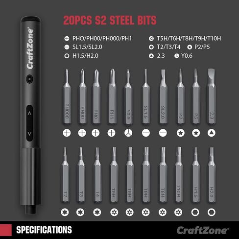 Ultra Mini Electric Precision Power Screwdriver Set Kit | Max 0.5N.m | with 20 S2 Steel Bits | 5/32'' Hex with LED Light | Magnetic Storage | Repair Tool for Electronics|Camera|Laptop (Grey) in Kuwait
