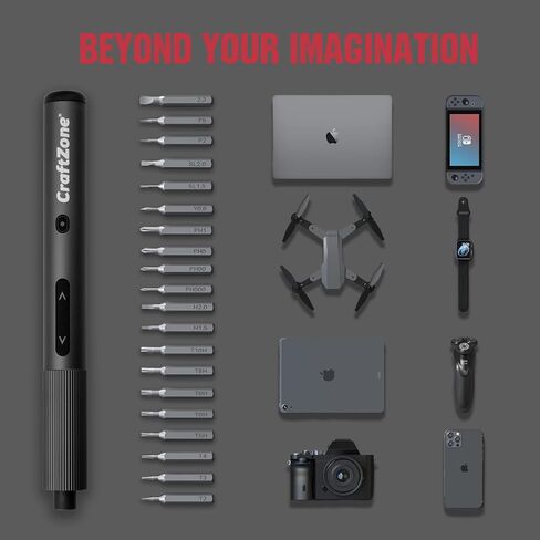 Ultra Mini Electric Precision Power Screwdriver Set Kit | Max 0.5N.m | with 20 S2 Steel Bits | 5/32'' Hex with LED Light | Magnetic Storage | Repair Tool for Electronics|Camera|Laptop (Grey) in Kuwait