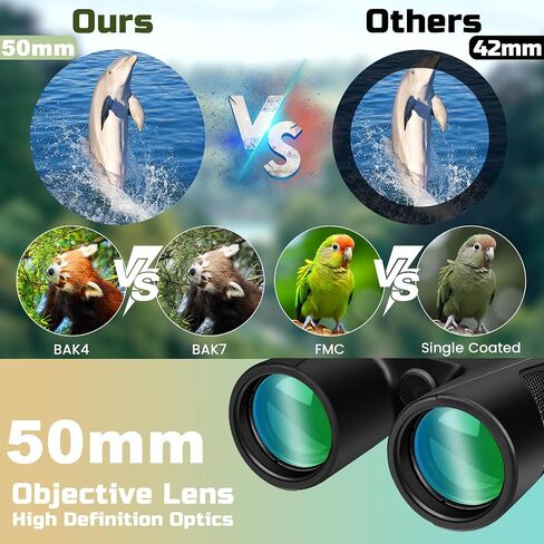 High Power 15X50 Binoculars for Adults Waterproof 50mm Big Eyepiece Fogproof Binoculars with BAK4 Prism FMC Lens for Outdoor Stargazing Hunting Traveling Wildlife Bird Watching (Black) in Kuwait
