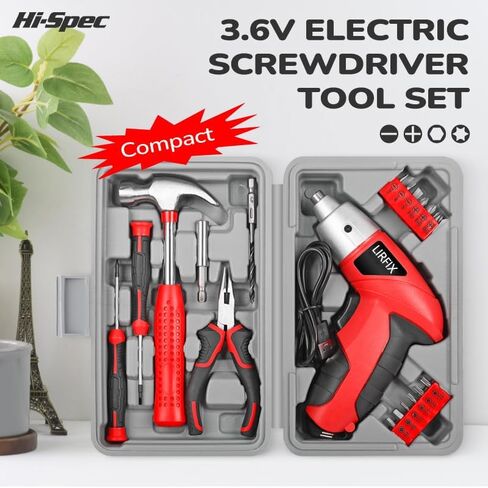 20-Piece Red 3.6V Electric & DIY Manual Tool Set - Compact Storage Box, Claw Hammer, Pliers, Screwdriver Bits, Household Hardware Tools in Kuwait