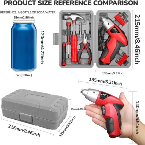 20-Piece Red 3.6V Electric & DIY Manual Tool Set - Compact Storage Box, Claw Hammer, Pliers, Screwdriver Bits, Household Hardware Tools in Kuwait