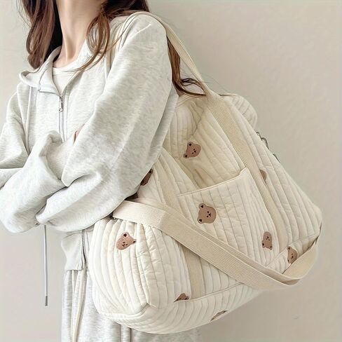 Baby Diaper Bag, Embroidered Nappy Organizer, Cute Cartoon Messenger Bag | Made from cotton fabric with zipper closure. Ideal for travel, daily outings, and hospital visits. in Kuwait