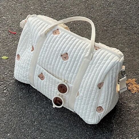 Baby Diaper Bag, Embroidered Nappy Organizer, Cute Cartoon Messenger Bag | Made from cotton fabric with zipper closure. Ideal for travel, daily outings, and hospital visits. in Kuwait