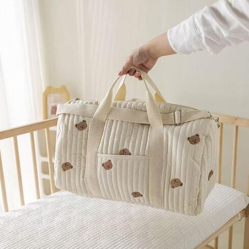 Baby Diaper Bag, Embroidered Nappy Organizer, Cute Cartoon Messenger Bag | Made from cotton fabric with zipper closure. Ideal for travel, daily outings, and hospital visits. in Kuwait