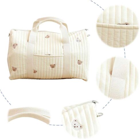 Baby Diaper Bag, Embroidered Nappy Organizer, Cute Cartoon Messenger Bag | Made from cotton fabric with zipper closure. Ideal for travel, daily outings, and hospital visits. in Kuwait