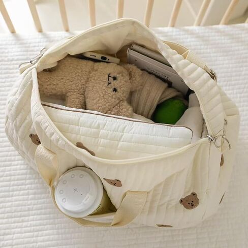 Baby Diaper Bag, Embroidered Nappy Organizer, Cute Cartoon Messenger Bag | Made from cotton fabric with zipper closure. Ideal for travel, daily outings, and hospital visits. in Kuwait