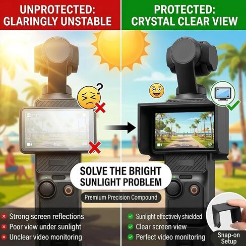 Sun Hood for DJI Osmo Pocket 3, Anti-Glare Screen Sunshade Protective Cover, Gimbal Camera Screen Guard for Outdoor Vlogging, Lightweight & Rotatable Compatible Accessory (Black) in Kuwait