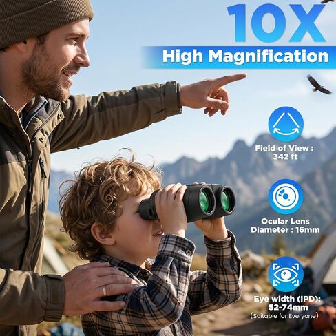 MMIXIO 10x25 Binoculars for Adults, High Powered Binoculars with Large View,FMC BAK4 Prism,for Bird Watching, Hiking,Camping,Travel,Cruise Ship,Concert,Safari,Ideal Gift in Kuwait