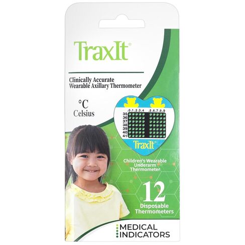Underarm Thermometer Sticker for Kids, Babies 6+ Months (12-Pack, Fahrenheit) — Wearable for Up to 48 Hrs with Continuous Temperature Readings, Battery Free, Single Use, Disposable Thermometer in Kuwait