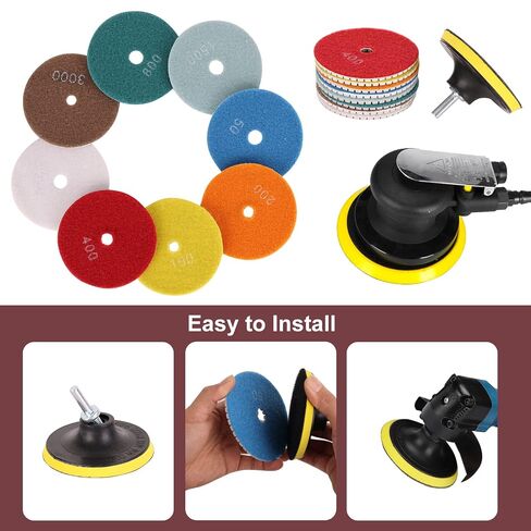 4 Inch Diamond Polishing Pads,22PCS Wet Polishing Kit with Backer Pad 50-6000 Grit Polishing Pad for Concrete Marble Stone Countertop Quartz Drill Grinder Polisher in Kuwait