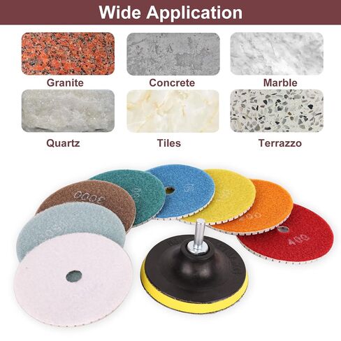 4 Inch Diamond Polishing Pads,22PCS Wet Polishing Kit with Backer Pad 50-6000 Grit Polishing Pad for Concrete Marble Stone Countertop Quartz Drill Grinder Polisher in Kuwait