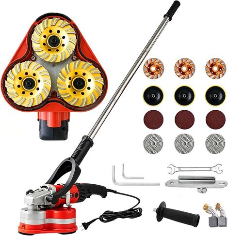 3-Head Electric Concrete Floor Grinder with Telescopic Rod, 6 Speed Diamond Polisher with Dustless Vacuum for Epoxy Removal, Cement, Stone, Granite and Metal Surface Grinding & Polishing in Kuwait