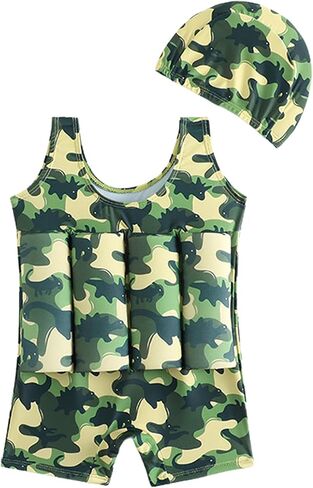 IDOPIP Toddler Boys Dinosaur Floatation Swimsuit Baby Float Suit Swim Vest with Buoyancy Floaties One Piece Bathing Suit 2-5T in Kuwait