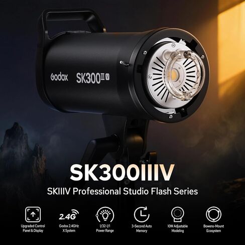 Godox SK300IIIV SK300III-V Studio Flash Strobe, SK300III V 300Ws Monolight, Bowens Mount, Wireless X System, LED Modeling Lamp, 0.1-1.5s Recycle, GODOX SK 300 III V Strobe Light for Photography - 110V in Kuwait