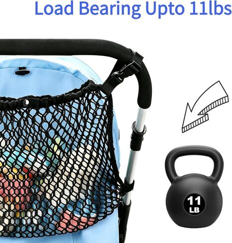 Universal Stroller Organizer, Polyester Net Mesh Bag Fits for Nuna, Britax, Doona Strollers, Hanging Storage Bag with Adjustable Velcro, Non-Slip Stroller Mesh Net for Accessories (Black) in Kuwait