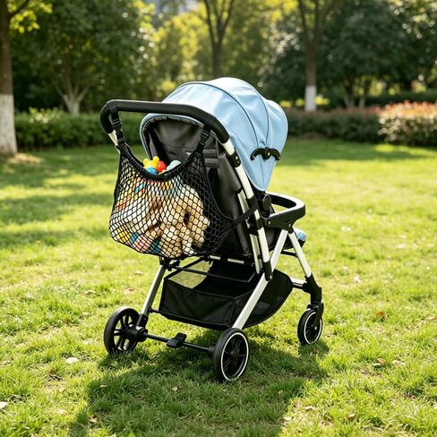 Universal Stroller Organizer, Polyester Net Mesh Bag Fits for Nuna, Britax, Doona Strollers, Hanging Storage Bag with Adjustable Velcro, Non-Slip Stroller Mesh Net for Accessories (Black) in Kuwait