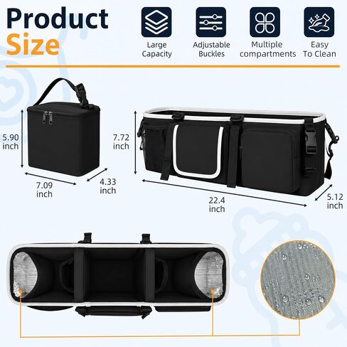 Double Stroller Organizer,Universal Parent Console Double Jogging Stroller Organizer with 10 Storage Pockets,6 Adjustable Secure Straps,Strong adhesion design Make,Anti-Tilt & Anti-Sag Design in Kuwait