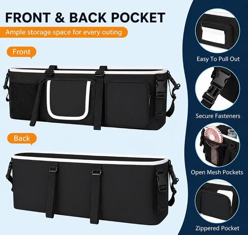 Double Stroller Organizer,Universal Parent Console Double Jogging Stroller Organizer with 10 Storage Pockets,6 Adjustable Secure Straps,Strong adhesion design Make,Anti-Tilt & Anti-Sag Design in Kuwait