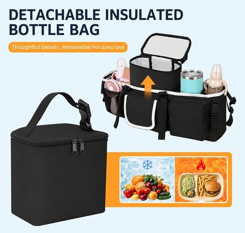Double Stroller Organizer,Universal Parent Console Double Jogging Stroller Organizer with 10 Storage Pockets,6 Adjustable Secure Straps,Strong adhesion design Make,Anti-Tilt & Anti-Sag Design in Kuwait