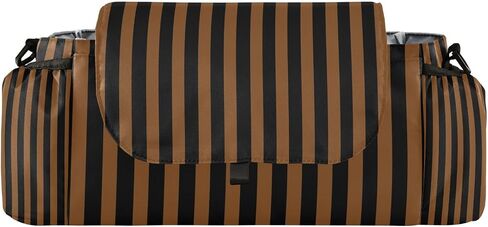 Baby Stroller Bag Brown Black Stripes Stroller Caddy Organizer Bag with Adjustable Straps Non-slip Hook Large Storage for Strollers in Kuwait