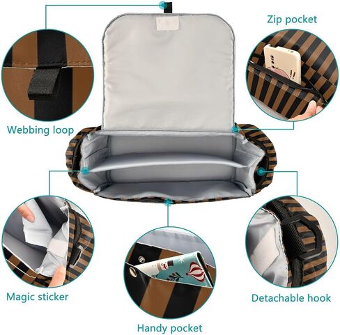 Baby Stroller Bag Brown Black Stripes Stroller Caddy Organizer Bag with Adjustable Straps Non-slip Hook Large Storage for Strollers in Kuwait