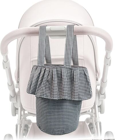 Stroller Organizer with Snap Straps, Large Capacity Stroller Caddy, Gingham Stroller Bag with Ruffle Trim, Lightweight Hanging Organizer with Padded Base for Easy Access in Kuwait