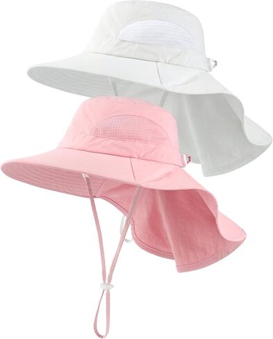 Toddler Kids Sun Hat Sun Protection Bucket Hat Beach Play Hats with Breathable Mesh & Neck Flap for Girls Boys in Kuwait