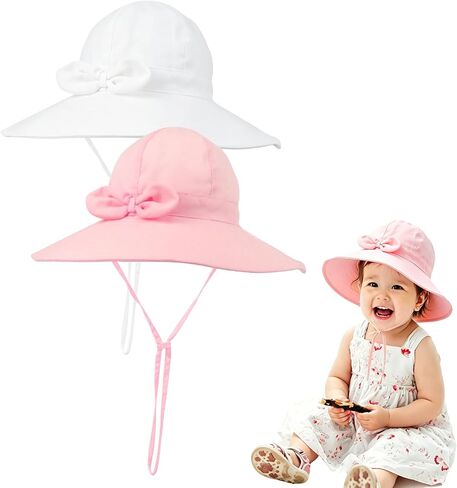 Baby Toddler Sun Hat Girl, Cotton Summer Beach Hat, Sun Protection Infant Bucket Hat Foldable Packable Sun Hat in Kuwait