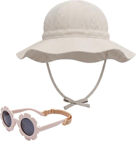 Baby Sun Hat & Flower Sunglasses Set Adjustable Toddler Summer Beach Accessories White in Kuwait