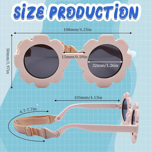 Baby Sun Hat & Flower Sunglasses Set Adjustable Toddler Summer Beach Accessories White in Kuwait