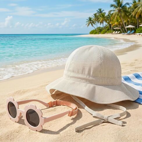 Baby Sun Hat & Flower Sunglasses Set Adjustable Toddler Summer Beach Accessories White in Kuwait