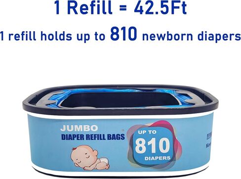 Jumbo Square Refills Diaper Bags Compatible with Genie Diaper Compact and Select Pails,Hold up to 810 Newborn Sized Diapers Per Refill,4 Pack (Blue) in Kuwait