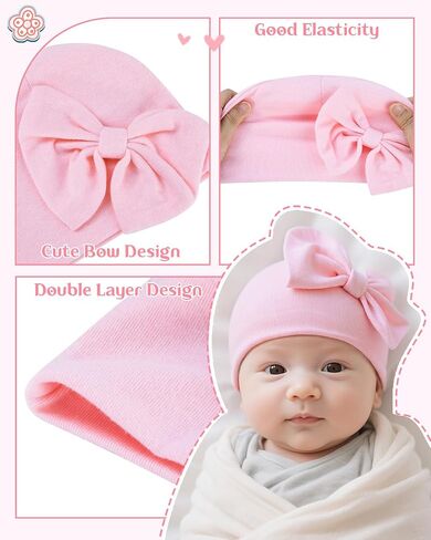 Century Star Newborn Girls Hats Baby Hat and Mitten Set Big Bow Knit Infant Headbands Winter Baby Hat for Girls C Purple & White & Deep Pink 0-3 Months in Kuwait